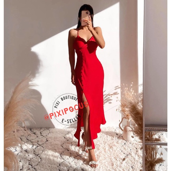 ZARA SATIN BUTTONED SLIP DRESS RED - Picture 13 of 15